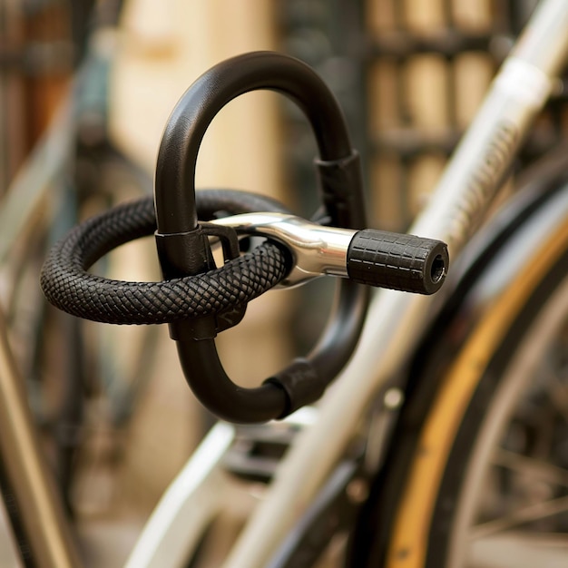 Photo a bicycle with a black chain that says  the number 7