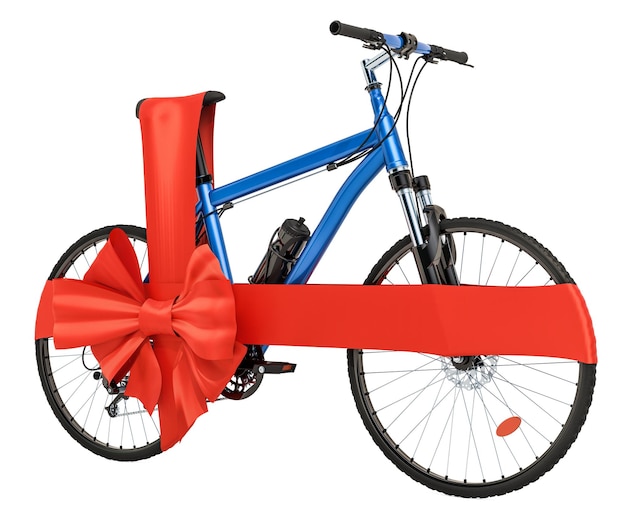 Bicycle with bow and ribbon gift concept 3D rendering