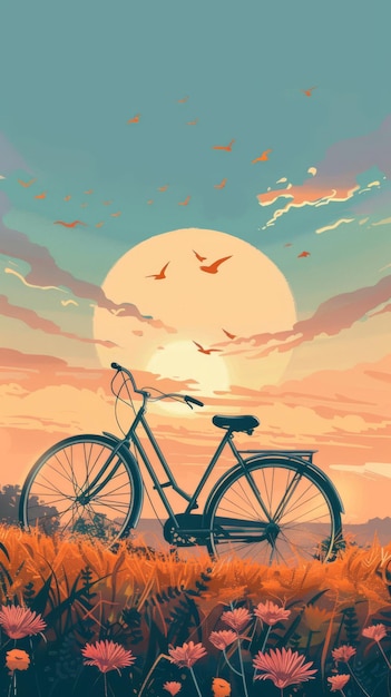 Photo bicycle with the moon in the background