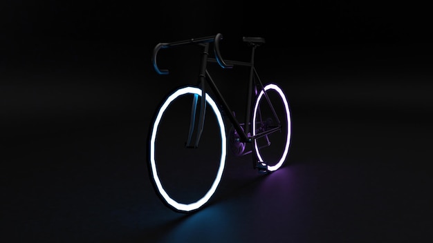 Bicycle with neon tyres and dark background