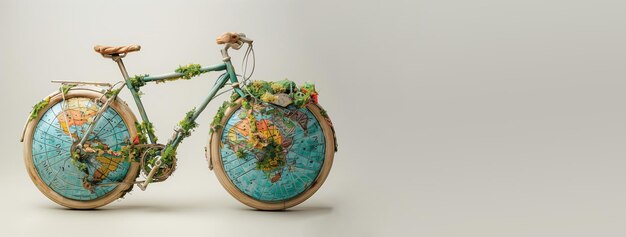 Bicycle with planet earth eco and environment concept sustainable transport travel protect nature