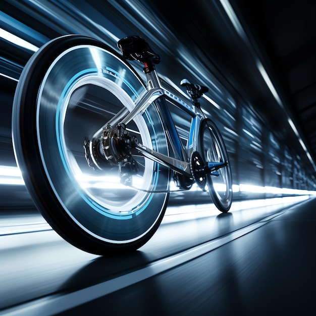 Foto una bicicletta con una ruota in un tunnel