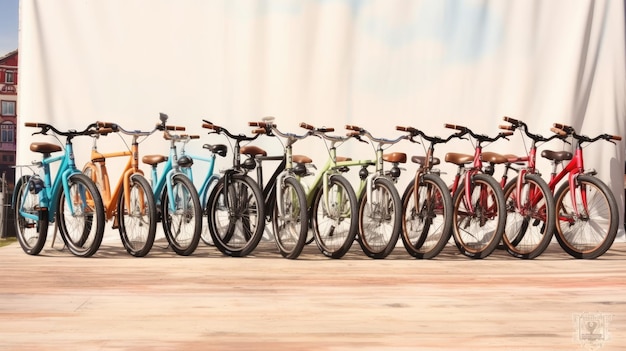 Bicycles are lined up side by side AI generated Image