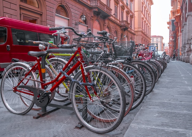 Bicycles on the old street in florence italy