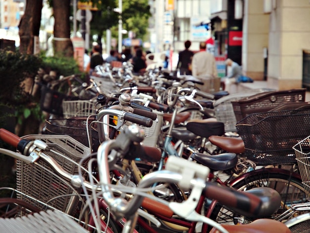 Bicycles parked on footpath