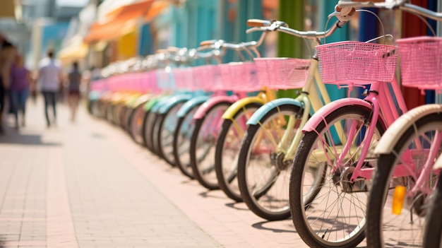 Bicycles rental in a summer day in brighton england