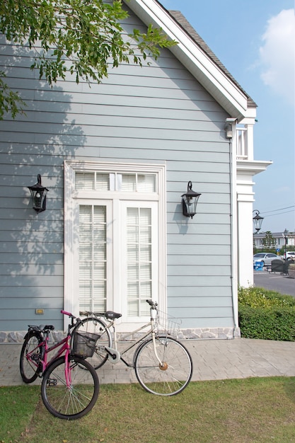 bicycles and wooden home