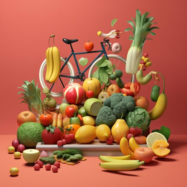 Велосипед с корзиной с фотографиями фруктов