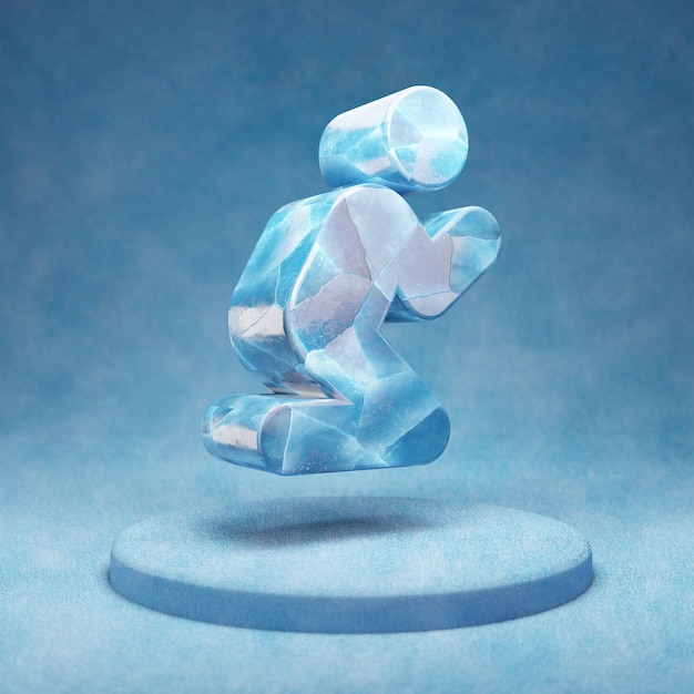 Bid icoon. Gebarsten blauw Ice Pray-symbool op blauw sneeuwpodium. Social Media Icon voor website, presentatie, ontwerpsjabloon element. 3D render.