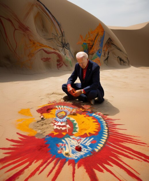 Photo biden's brushstroke unveiling the artistic side of joe biden's sandpaintings