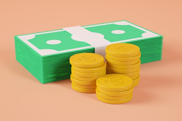 Bids and coins 3d rendering