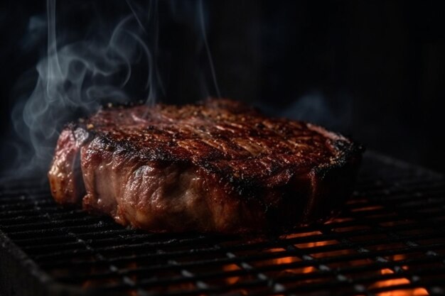 Biefstuk wordt gekookt op de rookkolen van het grillrooster