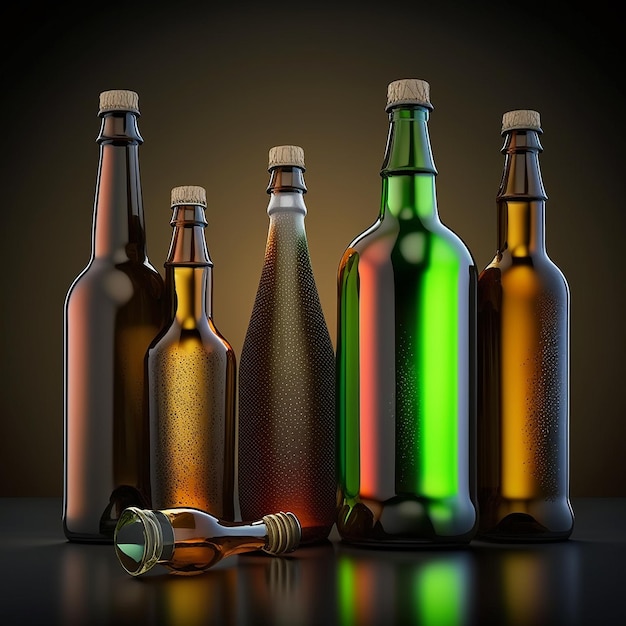 Bier alcohol drinken fles met glas AI gegenereerd