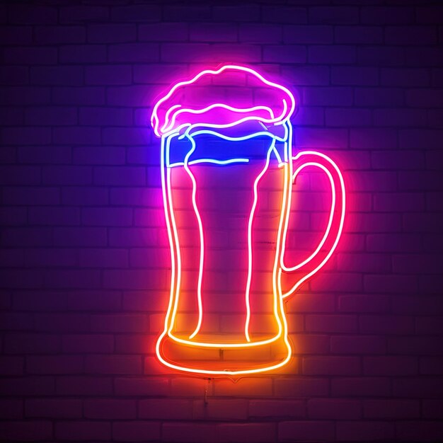 Foto bier alcoholische drank retro neon bord helder elektrisch licht bord