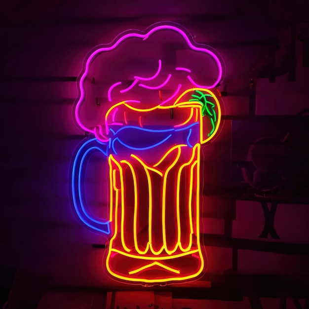 Foto bier alcoholische drank retro neon bord helder elektrisch licht bord