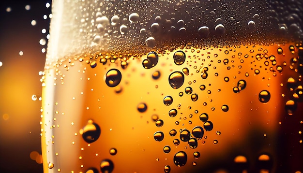 Bier en waterdamp in koude druppels water op een glas bier Generatieve AI-illustratie
