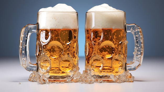 Bier in een beker schuim en spettert glazen met bier