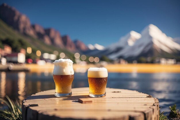 Foto bier mok mout wijn bier drinken reclame achtergrond behang creatief bier weergave mockup