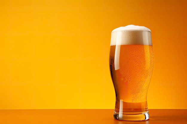 Bierglas met vol bier geïsoleerd met een gele achtergrond
