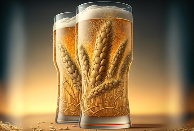 Bierglazen met tarwe vooraan