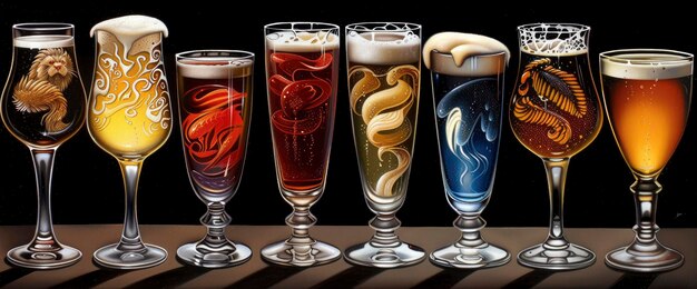 Foto bierglazen vibrant designs swirling patterns internationale bierdag achtergrond