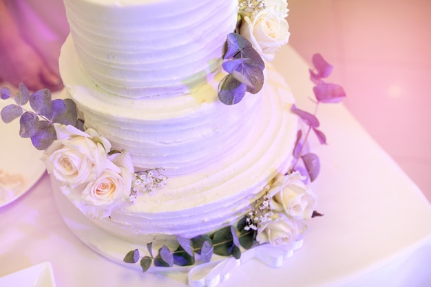 Bif wedding cake in purple lightning