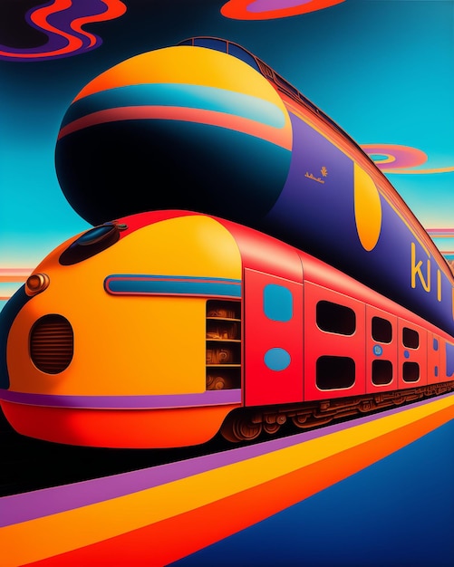 Photo big abstract train in the style of kaws by james generated by ai