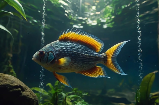 A big amazon river fish swimming underwater