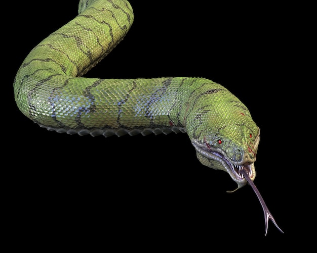 A big angry green snake. 3d rendering