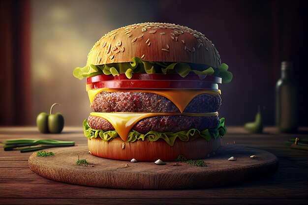 A big appetizing burger closeup AI Generated