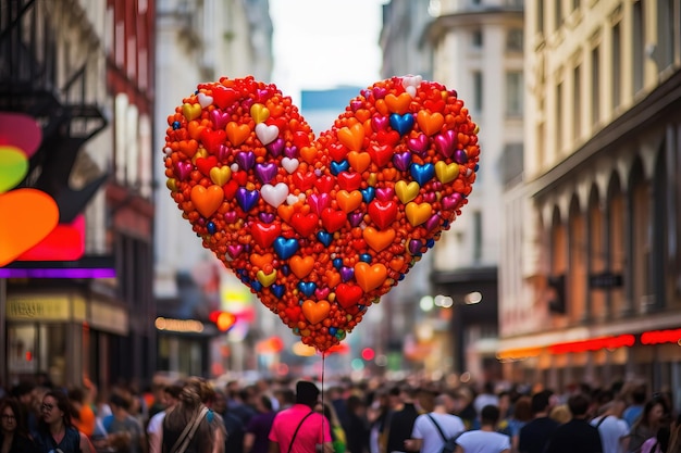 Photo big balloon full of hearts at the pride parade