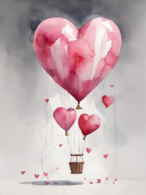 big balloon heart shaped balloon watercolor drawing