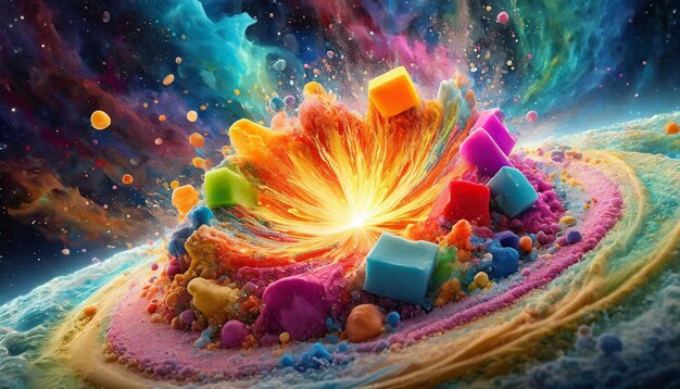 Big bang universe explosion supernova blast made out of colorful bath soaps super