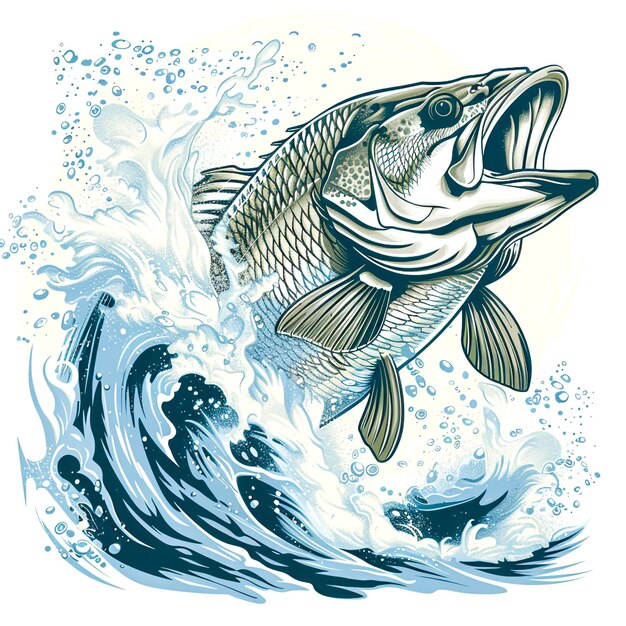 Photo big bass fish vector cartoon tshirt design