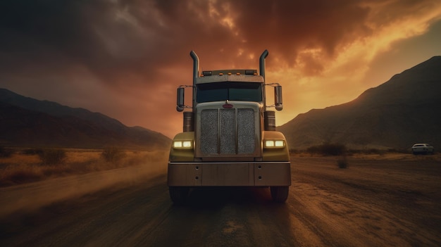 Big beatiful semi truck on the road