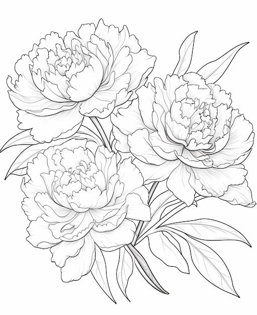 Photo big and beautiful coloring page for kids with oversized peony flowers