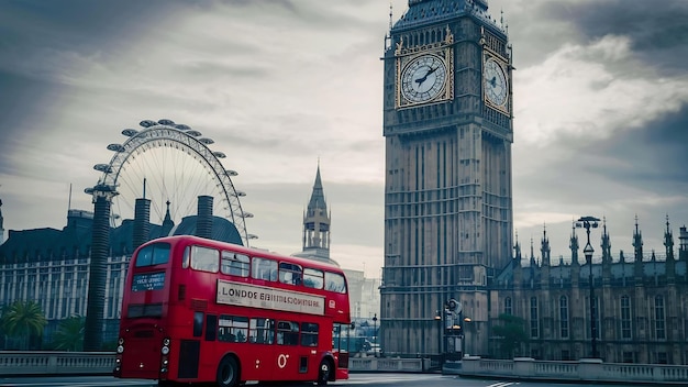 Big ben clock tower and london bus