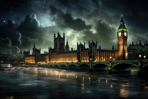 Big Ben en de Houses of Parliament's nachts in Londen Groot-Brittannië