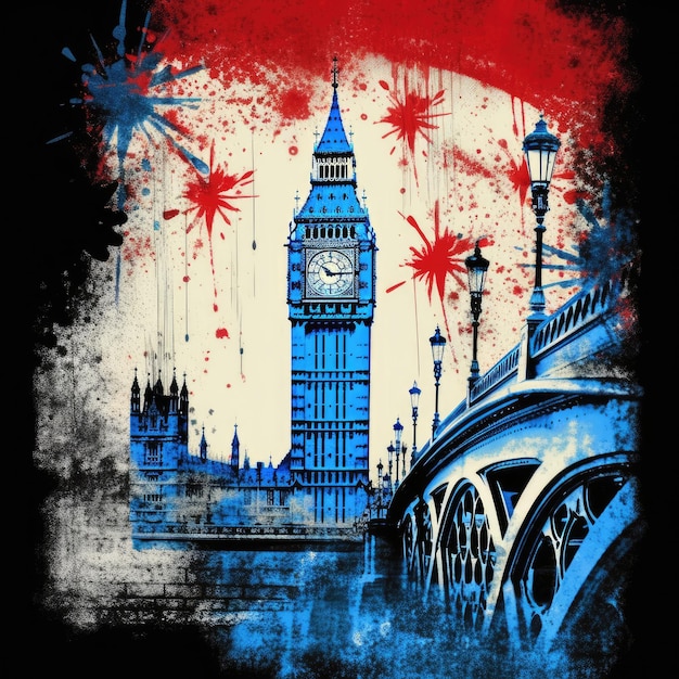 Photo big ben london tower watercolor tshirt design tattoo art poster clipart england inspired cover