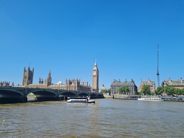 Big ben summer and river boat british culture