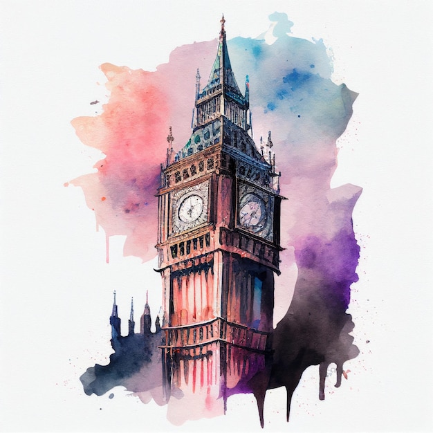 Big Ben in watercolor style by Generative AI