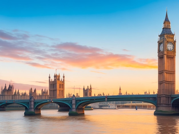 big ben and westminster bridge at sunset london uk