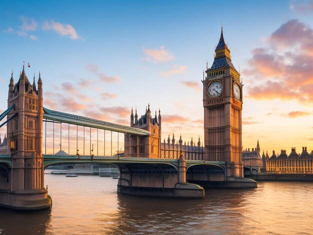 big ben and westminster bridge at sunset london uk