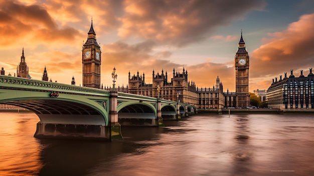 big ben and westminster bridge at sunset london uk