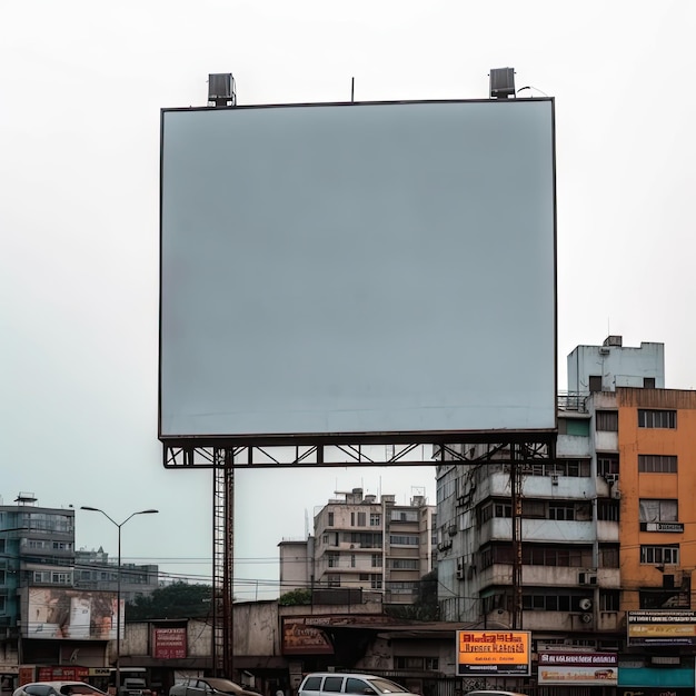 屋外の路上にある大きな看板のモックアップ