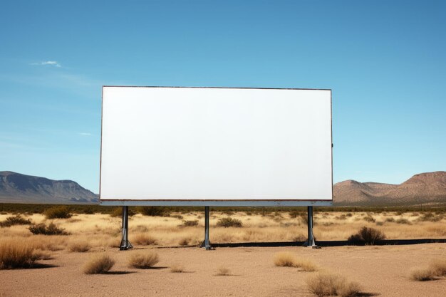 Big billboard with empty white screen standing in the valley