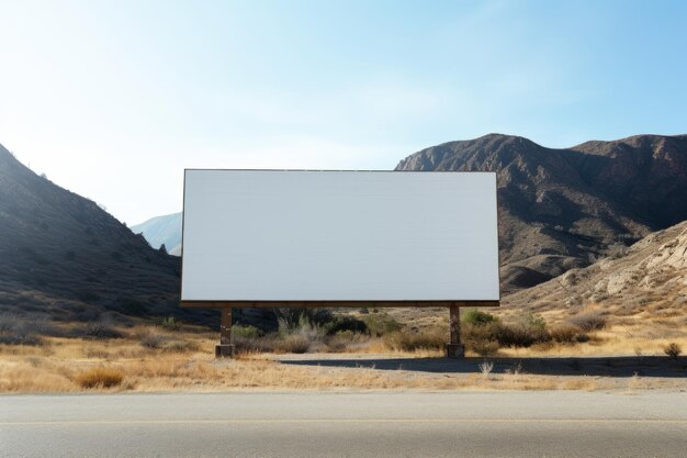 Photo big billboard with empty white screen standing in the valley