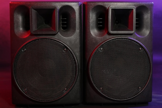 Photo big black loudspeakers close up