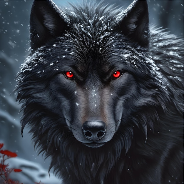 big black wolf full moon red eyes