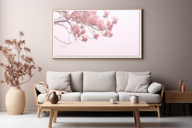 big blank frame for mockup with sofa professional advertising photography AI Generated